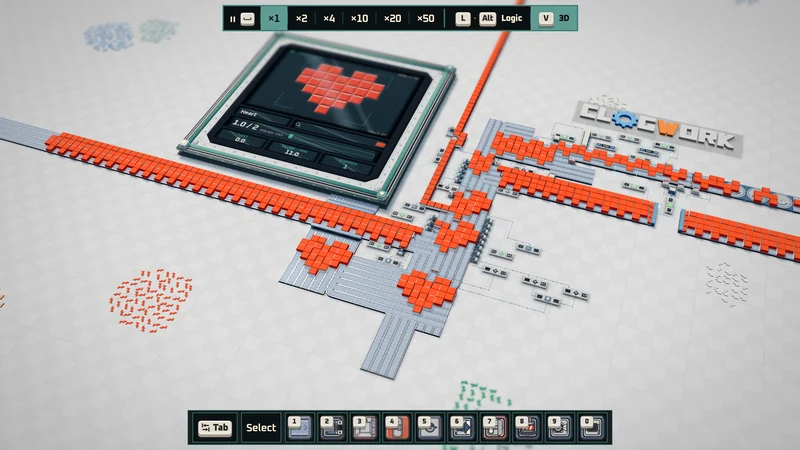 A factory building red hearts beside the Core, in the 3D view